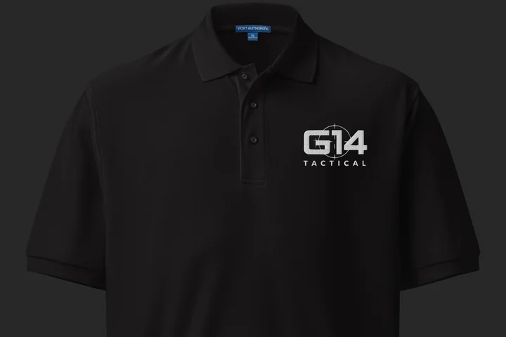 Mockup: G14 Tactical logo polo, black, logo embroidered on left chest